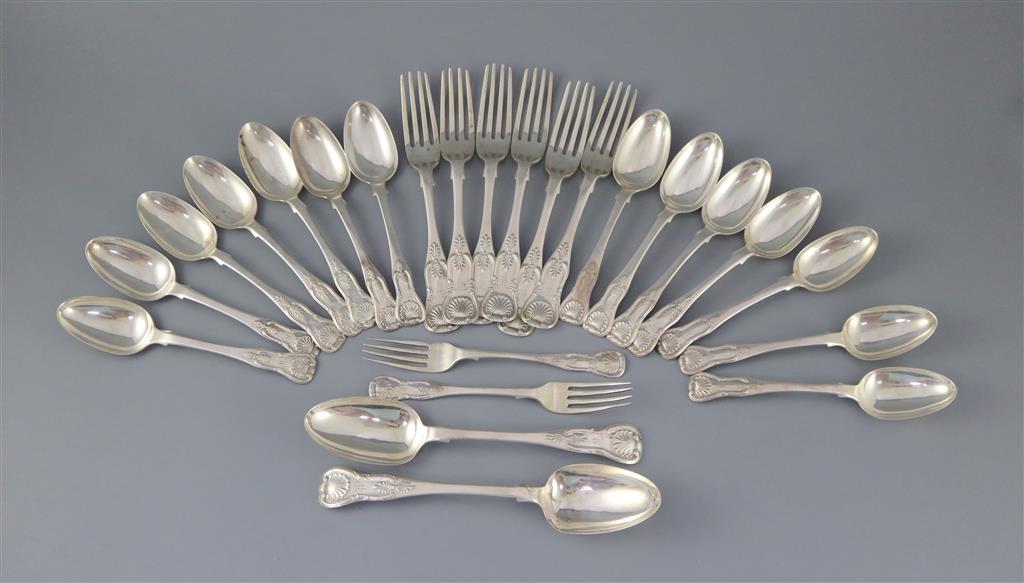 Thirty six items of 19th century Scottish Kings pattern flatware, 65.5oz.